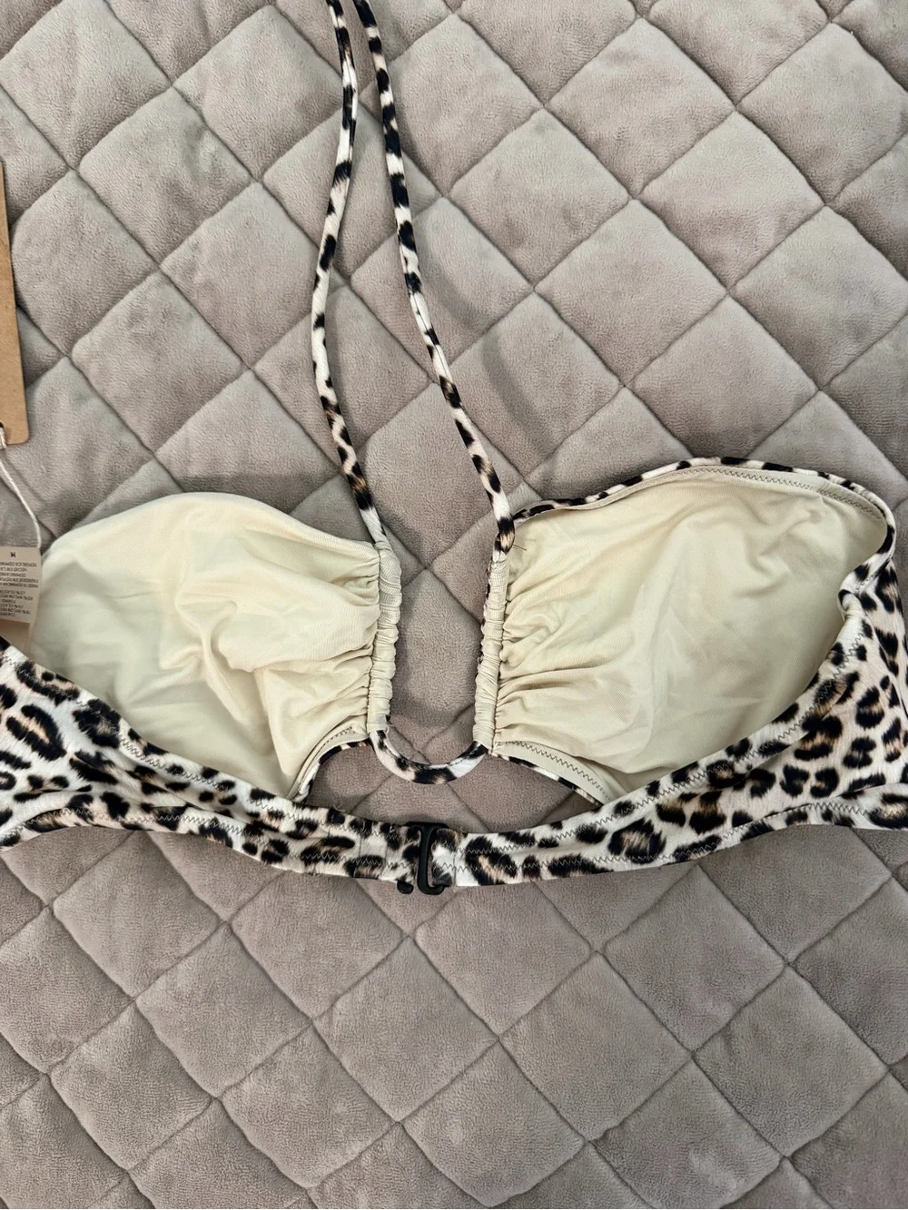 SKIMS Leopard Print U-wire Halter Bikini Top - Champagne